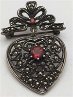 Sterling Silver Red Stone Broach