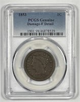 1853 Braided Hair Large Cent PCGS Fine F details