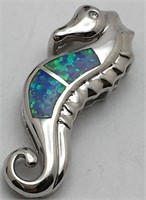 Sterling Silver Opal Seahorse Pendant