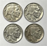 1935 1936 1937 1938 Buffalo Nickel AU Lot of 4