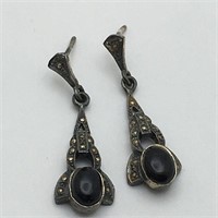 Sterling Earrings W Black & Marcasite Stones