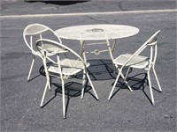 Vintage outdoor metal patio folding table & (3)