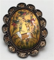 Sterling Silver Painted Scene On Mop