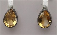 Sterling Silver Yellow Stone Earrings