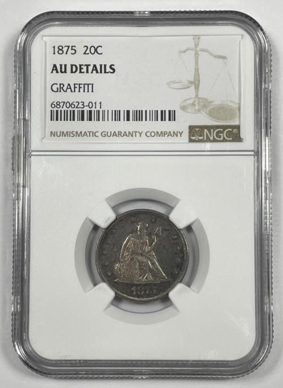 1875 Twenty Cent Piece 20c Silver NGC AU details