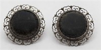 Sterling Silver Mexico Black Stone Earrings
