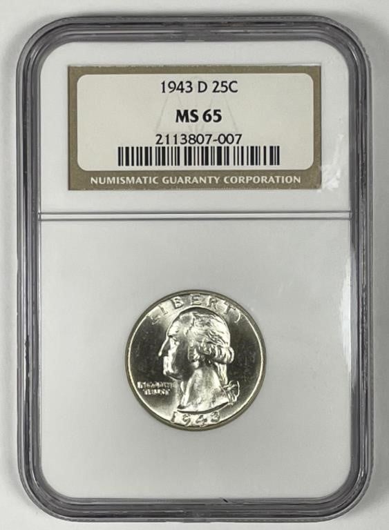 1943-D Washington Silver Quarter NGC MS65