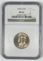 1950-D Washington Silver Quarter NGC MS65