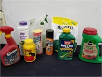 Partial bottles of yard and garden chemicals