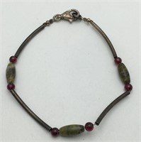 Sterling Silver Bracelet W Green & Purple Stones