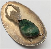Sterling Israel Dancing Lady Pin W/ Green Stone