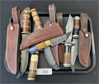 Damascus Steel Pioneer Knives w/ Sheaths.