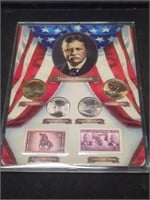 Theodore Roosevelt coin and stamp collection.