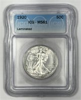 1920 Walking Liberty Silver Half ICG MS61