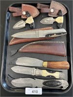 Damascus Steel Pioneer Knives w/ Sheaths.
