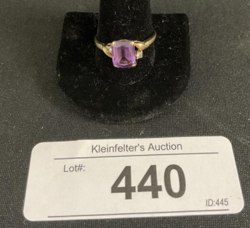 10K Gold Purple Stone & Diamond Ring.