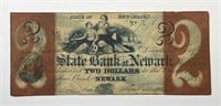 1862 $2 State Bank At Newark NJ Obsolete Note