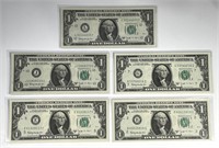 1963 B $1 FRN BARR Notes Lot of 5 Uncirculated CU
