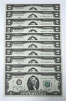 1976 $2 FRN 10-Notes Consecutive Serial CU
