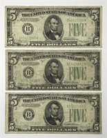 1934 $5 FRN Federal Reserve Note New York Trio