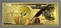 Tweety Bird Looney Tunes Gold Foil Plated Note