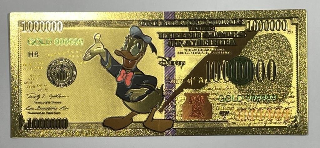 Donald Duck Disney Gold Foil Plated Note