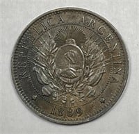 ARGENTINA: 1889 Two Centavos About Uncirculated AU
