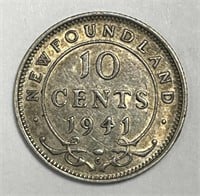 CANADA NEWFOUNDLAND: 1941-C Silver 10 Cents AU
