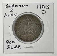 GERMANY BAVARIA: 1903-D Silver 2 Mark XF