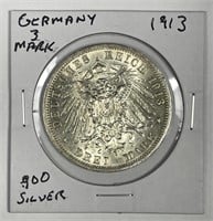 GERMANY PRUSSIA: 1913-A Silver 3 Mark UNC