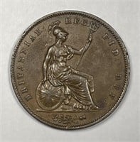 GREAT BRITAIN: 1854 Penny XF/AU