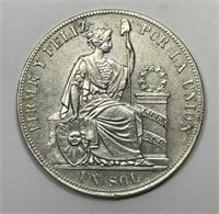 PERU: 1885 Un Sol (Crown Size) AU details