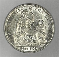PERU: 1907 Silver 1/5 Sol Uncirculated UNC