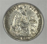 PERU: 1917 Silver 1/2 Sol Choice AU+