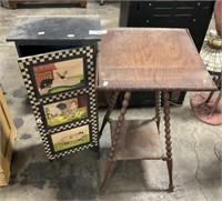 Folk Art Painted Cabinet, Wood End Table.