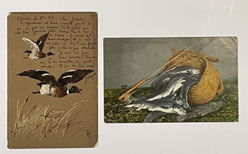 1902 Austria Stamped Duck & 1909 Fish Postcards