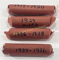 (4) Rolls of Wheat Cents 1919-1929
