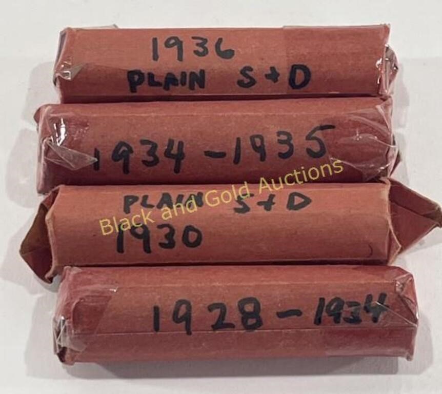 (4) Rolls of Wheat Cents 1928-1936