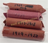 (4) Rolls of Wheat Cents 1909-1923