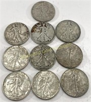 (10) Walking Liberty Half Dollars 1935-1944