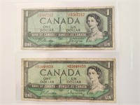 1954 Canadian Dollar Bills VL3507212 & BM3048859