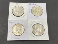 (4) 40% Kennedy Half Dollars: 1967 & 1968
