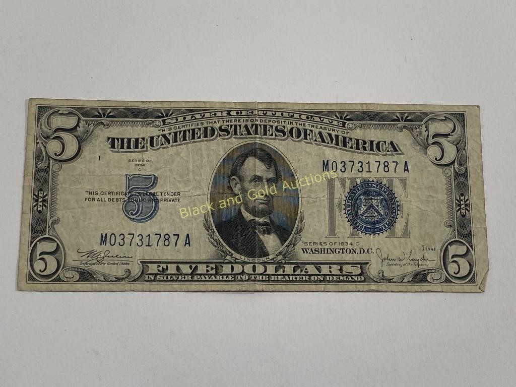 1934 Series Silver Certificate Five Dollar Bill
