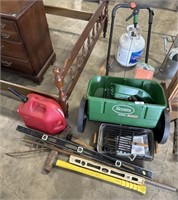 Scotts Seeder, (2) Sledge Hammers, Fuel Can.