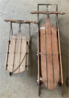 Pair of Antique Classic Wooden Sleds.
