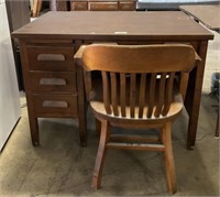 Early Well Made Heavy Wooden Desk, Chair.