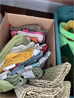 Box lot of dish towels and linens