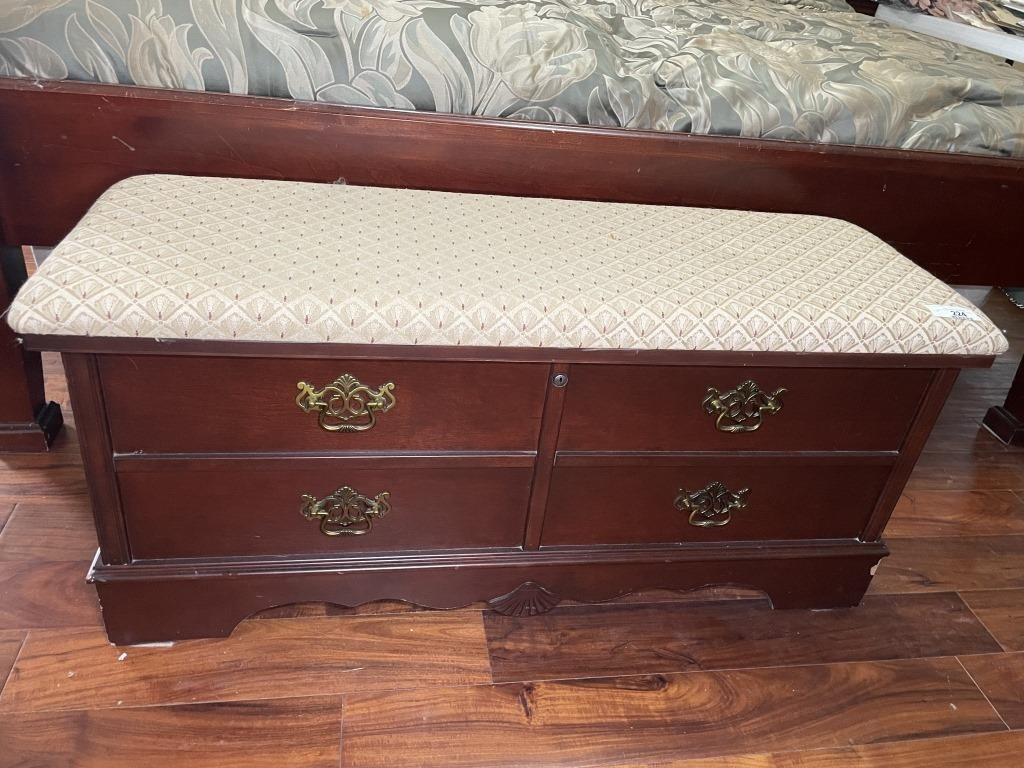 Cherry cedar chest with upholstered top