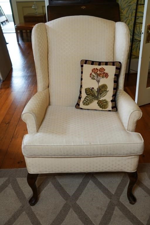 White Upholstered Wing Back Chair