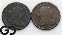 2-coin Lot, Draped Bust Half Cents